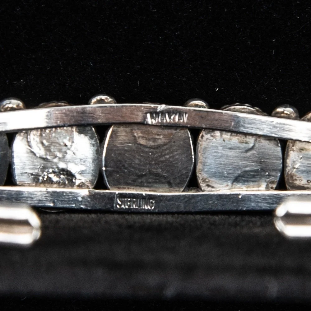 VTG Navajo Nakai Signed Stealing Silver Abalone Green Resin Cuff Bracelet - Picture 2 of 13